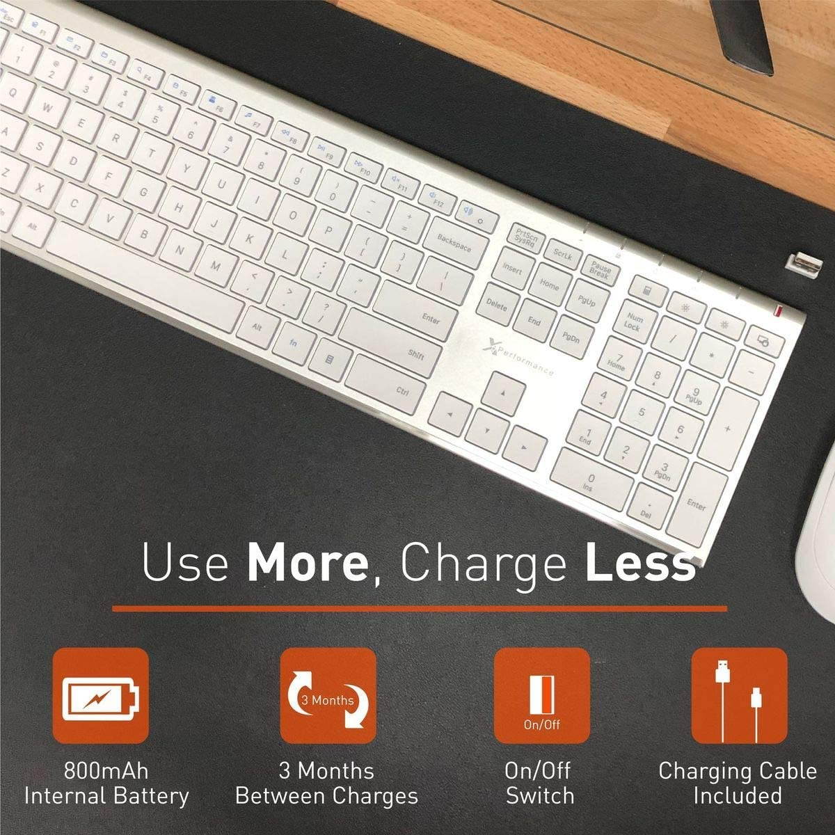 Slim Wireless Keyboard for Laptop | Rechargeable - Elegance for Windows PC - Low Profile Keyboard with 110 Silent Keys, 20 Shortcuts, and Keypad - 2.4G PC Keyboard Wireless &ndash; Aluminum