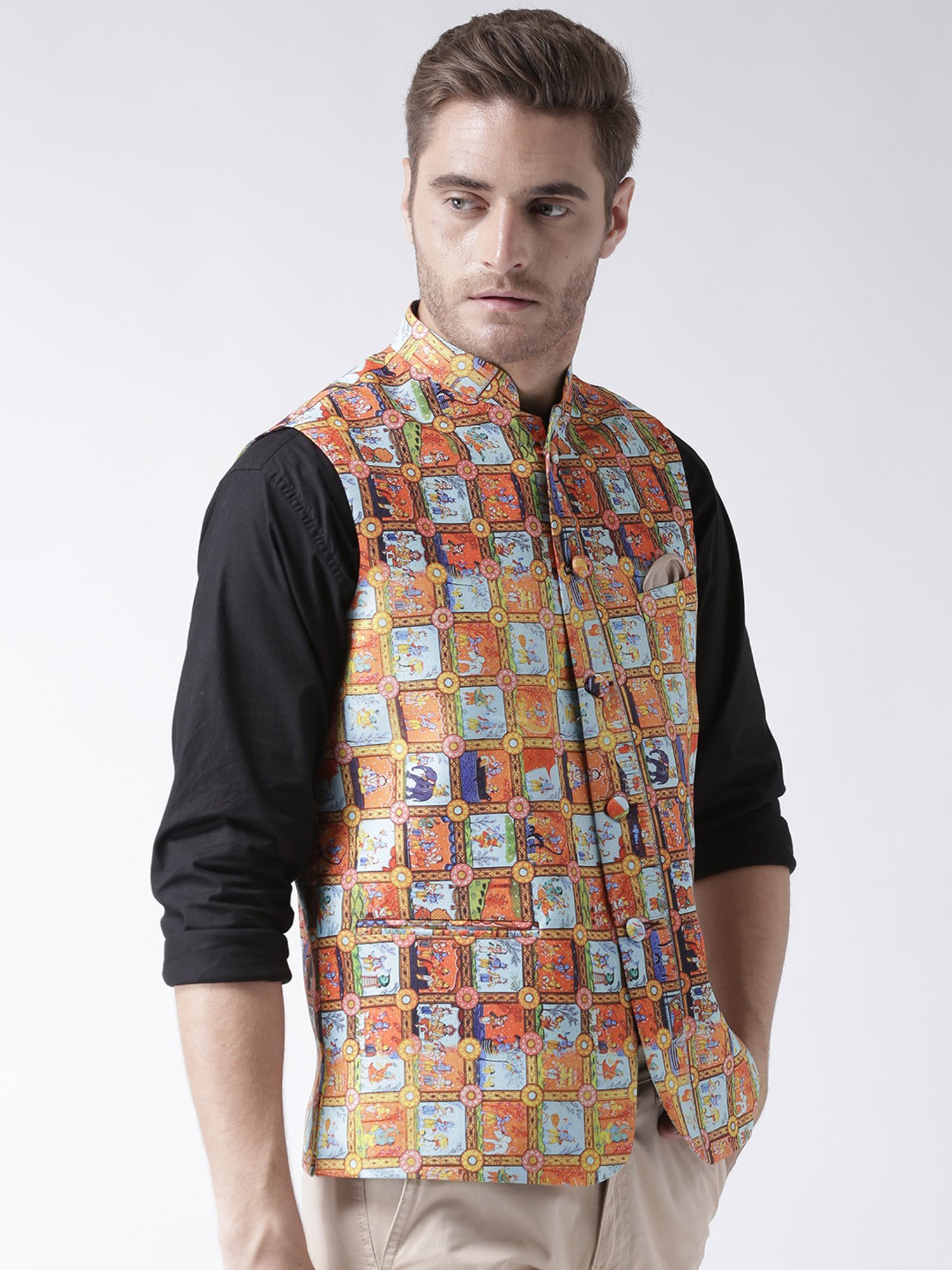 Hangup Plus Multicolor Regular Fit Printed Nehru Jacket