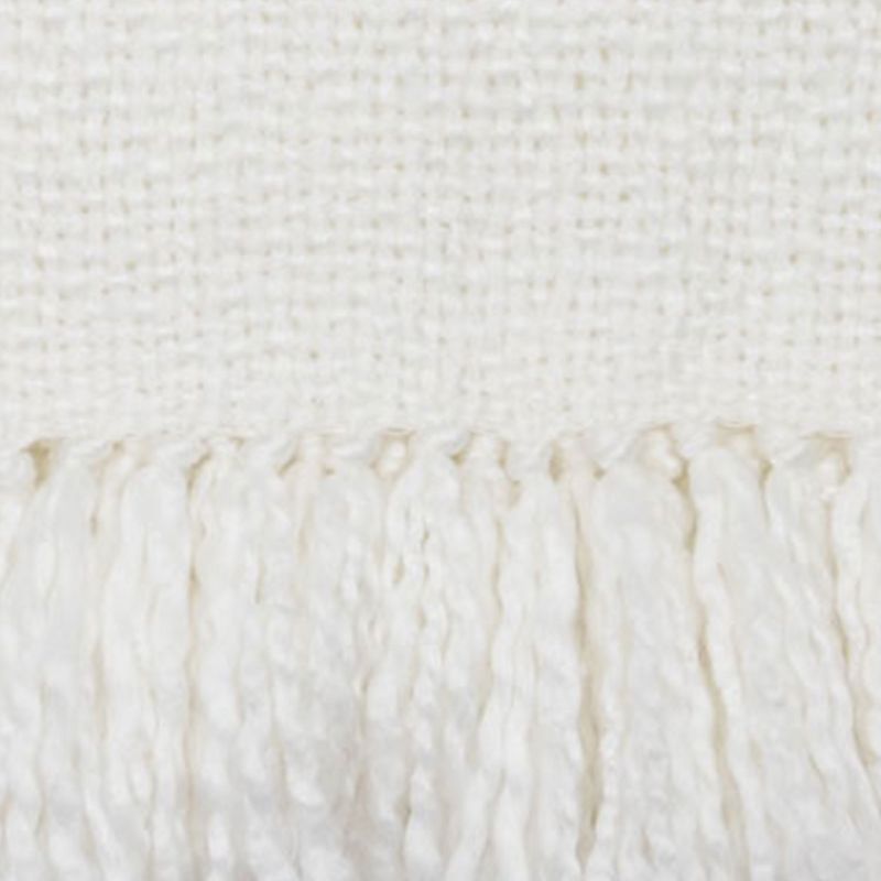 White Hand Woven 50 x 60 inch Acrylic Throw Blanket with Hand Tied Fringe  - Foreside Home & Garden