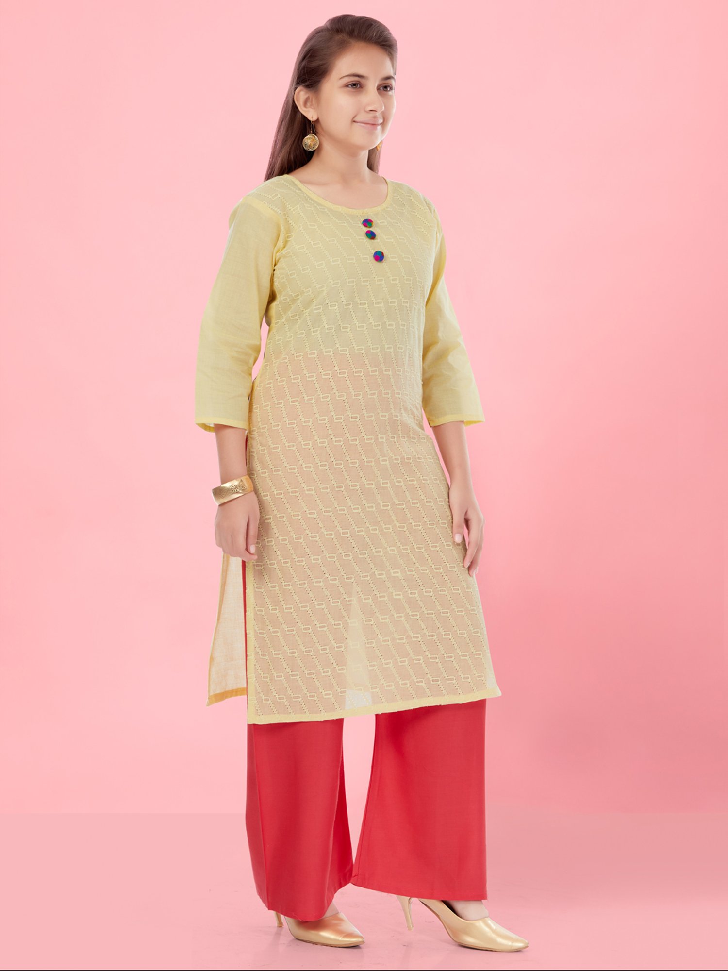 Aarika Kids Yellow & Red Embroidered Kurta with Plazzos