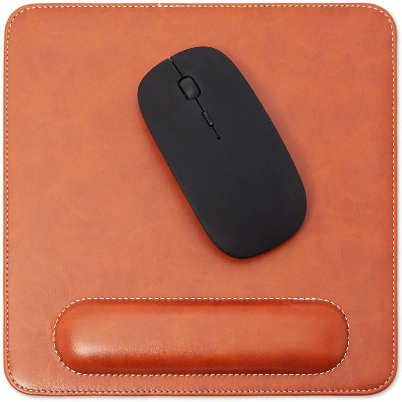 Stockroom Plus Computer Mouse Pad Mousepad with Wrist Rest Support, Brown PU Leather Office Desk Accessories
