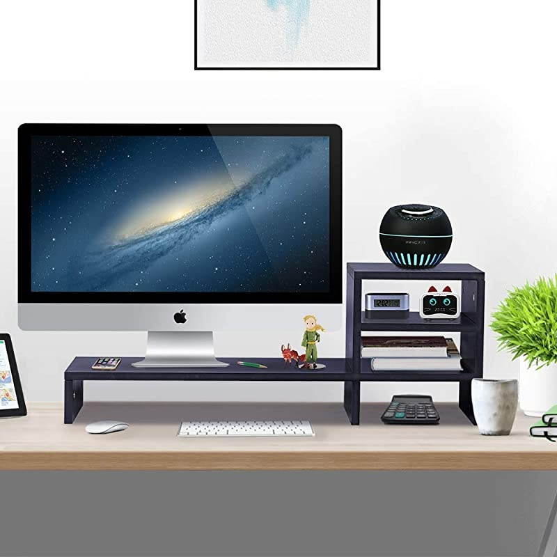 Monitor Stand Riser with 2Tier Storage Shelf 315 inch Desktop Organizer Computer Laptop PC Printer Telephone Stand for Office Dorm Home Space Saving Black