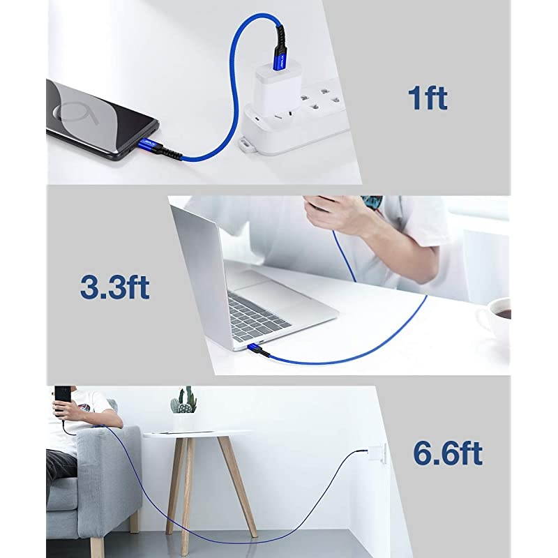 USB C to USB C 60W Cable 3Pack 03m+1m+2m USB Type C Charger Cord Compatible with Samsung Galaxy S20+ Note 20 Ultra Note 10+ MacBook AirPro 13 iPad Pro 20202018 Pixel 234 XL etcBlue