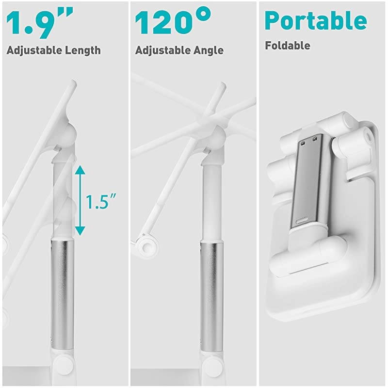 Cell Phone Stand Tablet Holder  Height Adjustable Aluminum Mount Dock Cradle for iPhone Samsung Tablet iPad Nintendo Switch Kindle Great for Facetime Recipe ReadingWhite
