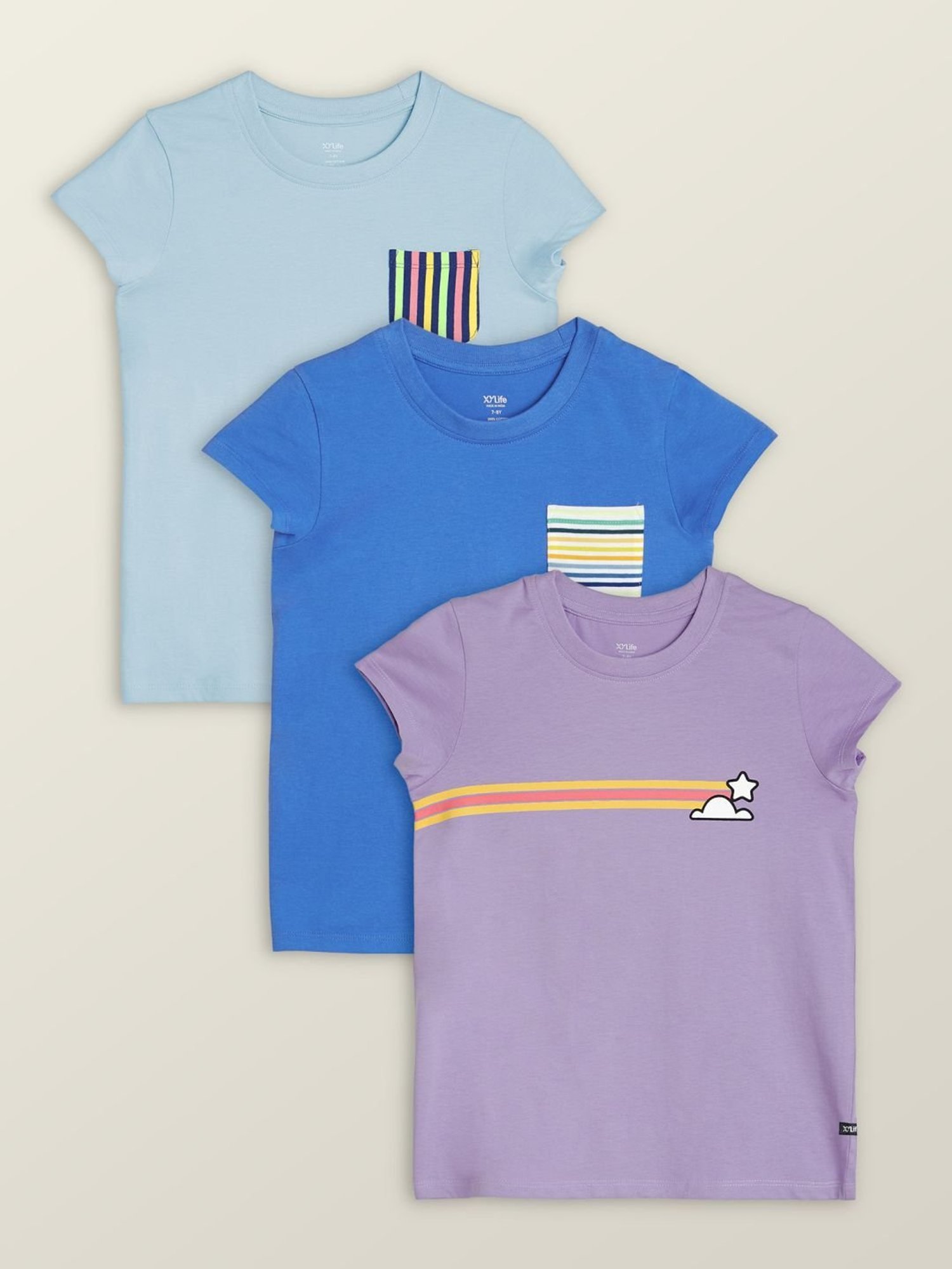 XY Life Kids Multicolor Cotton Printed T-Shirt (Pack of 3)