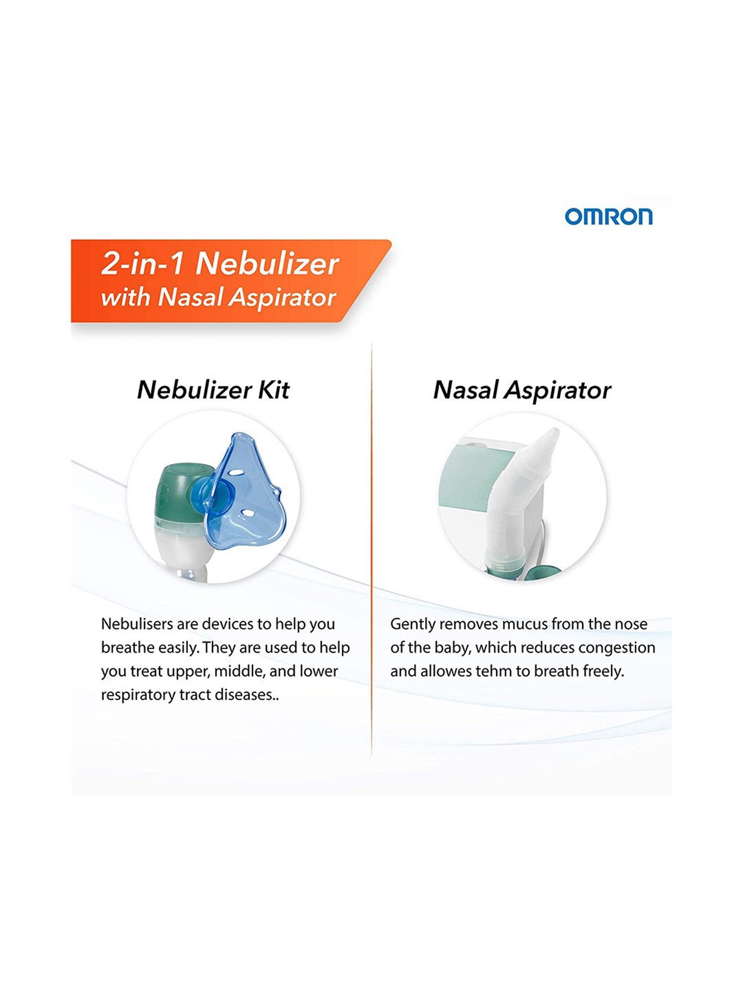 Omron NEC-301 Duo Baby 2-in-1 Compressor Nebulizer (White)