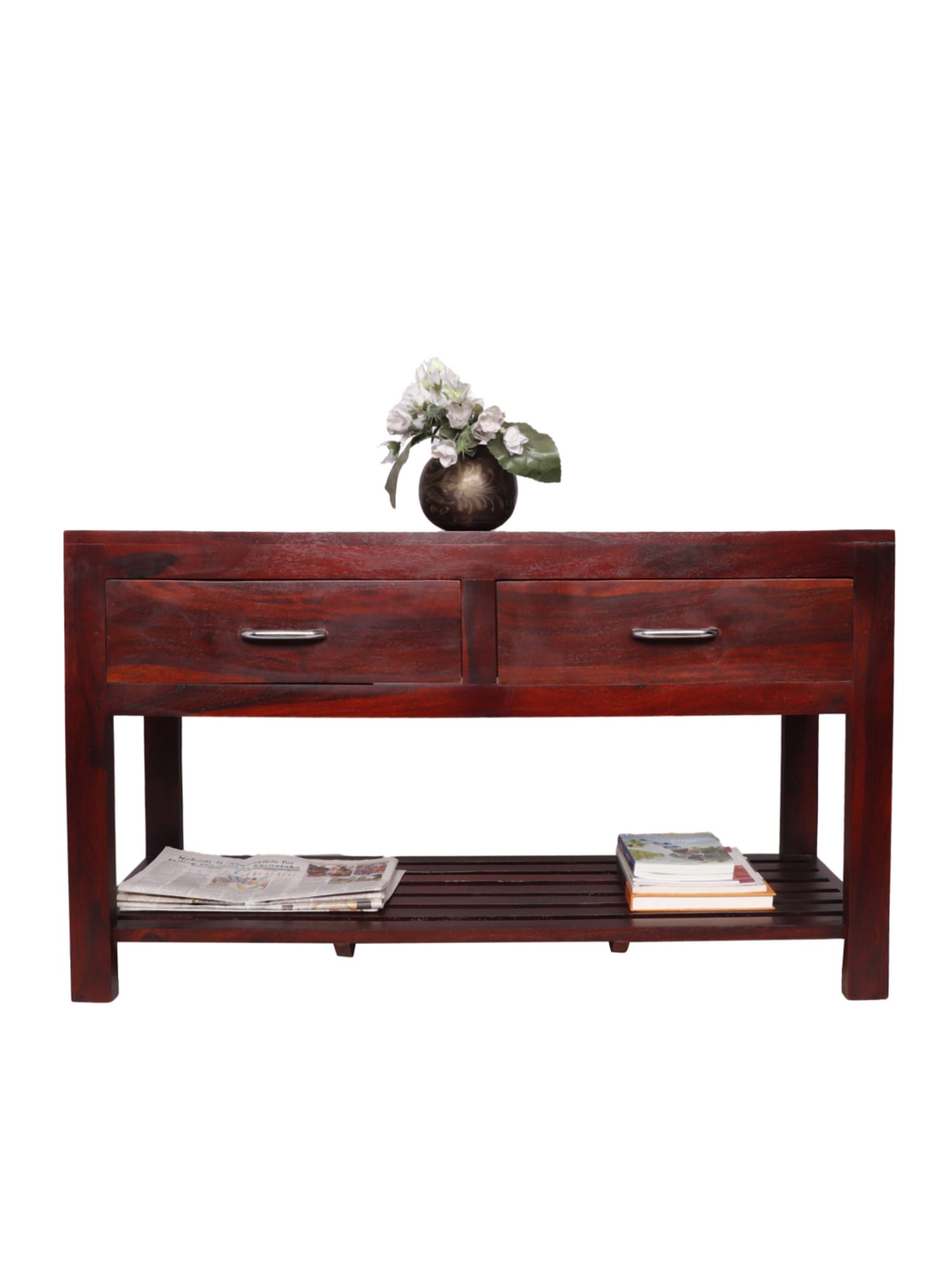 Ikiriya Elder Solid Dark Brown Wood Console Table Dark Walnut Finish