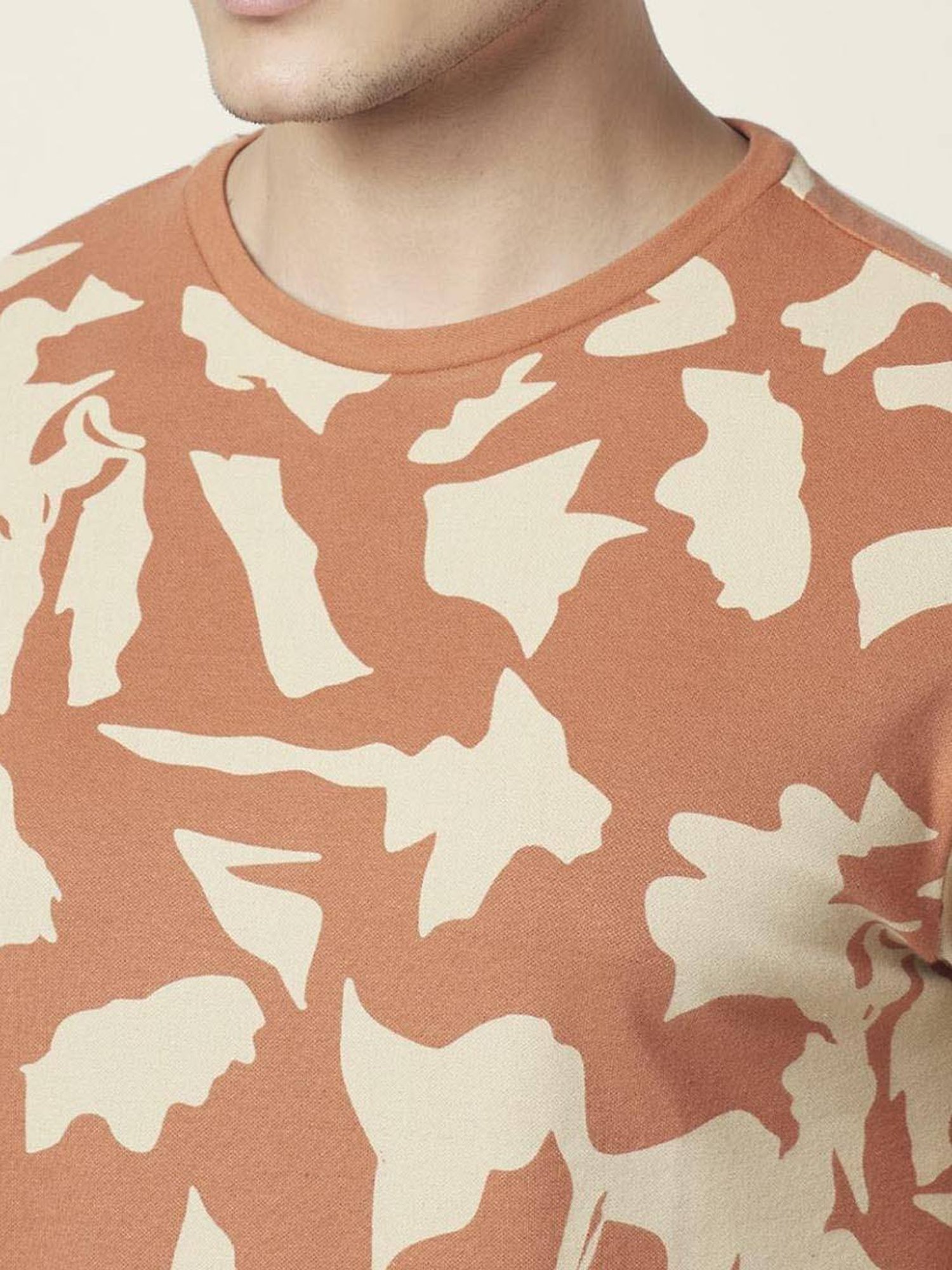 7 Alt by Pantaloons Rust Orange Relaxed Fit Printed T-Shirt