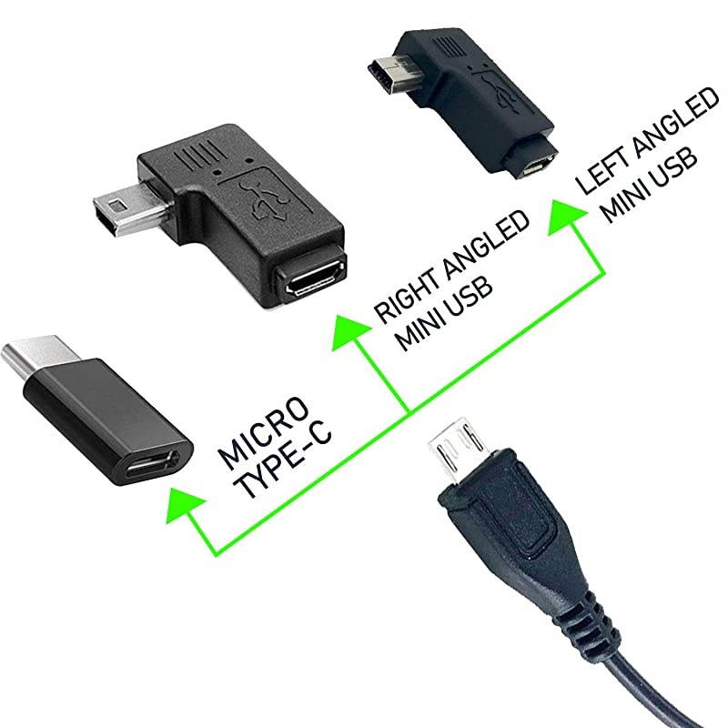 Micro USB & Mini USB Dash Cam &Type-C Hardwire Kit w. Mini(ACS)/LP Mini(ACN)/ATO(ATC or ACU)/Micro2(ACZ) Fuse, Micro to Mini/USB-C Port Adapters & 11.9V Real Battery Drain Protection