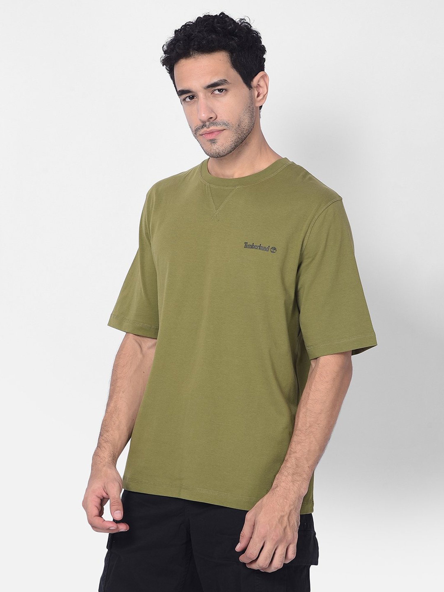 Timberland Olive Regular Fit Logo Print Crew T-Shirt