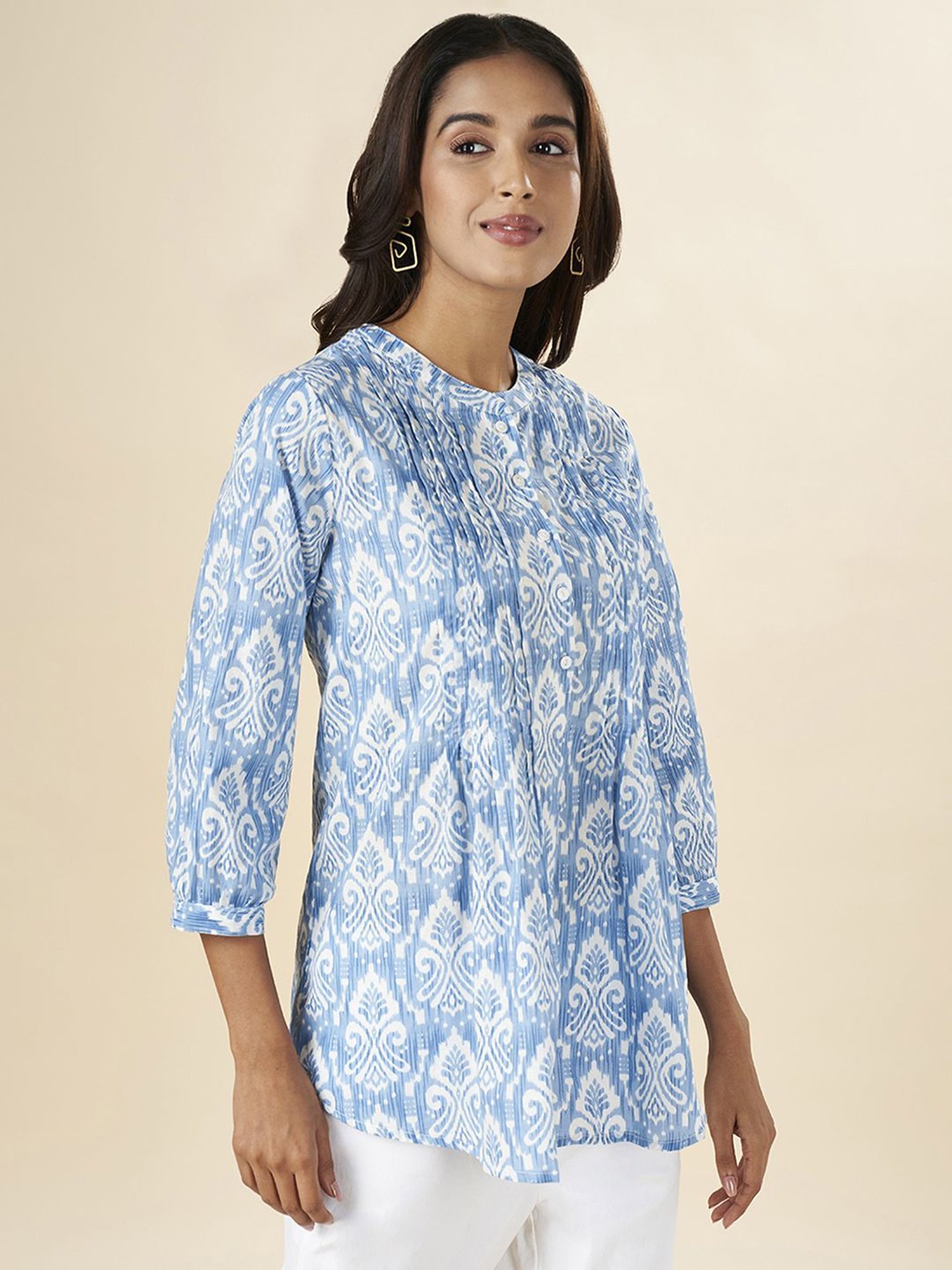 Akkriti by Pantaloons Blue Cotton Printed Tunic