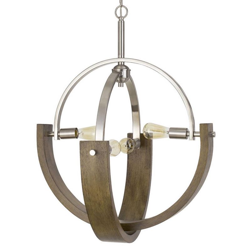 28" x 28" x 36" Metal/Wood Rauma Chandelier Brushed Steel - Cal Lighting