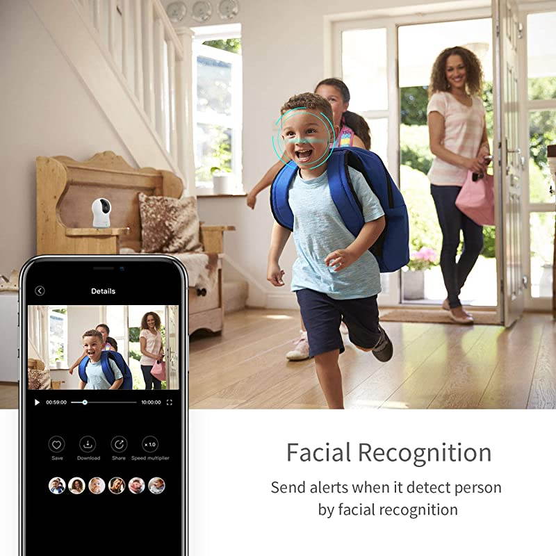 Dome Pro 1080p Security Camera with Siren | PTZ Surveillance System with Facial Recognition HumanSound Detection Person Alerts Night Vision | CloudLocal Available | Works with Alexa