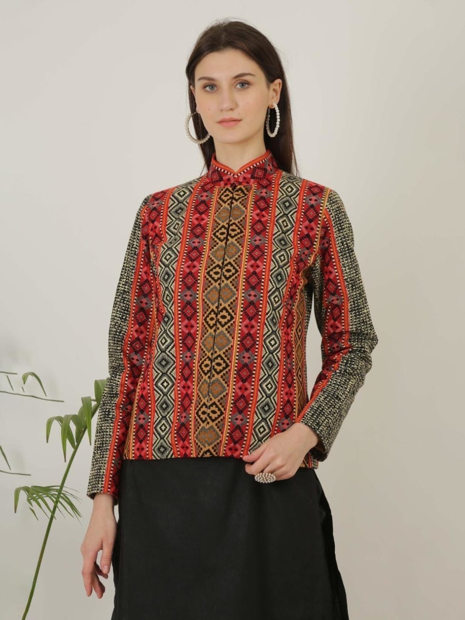Kaanchie Nanggia Multicolor Wool Self Design Jacket