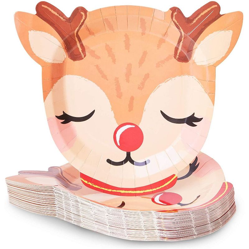 Blue Panda 48 Pack Reindeer Paper Plates for Christmas Party Supplies (10 x 9 In)