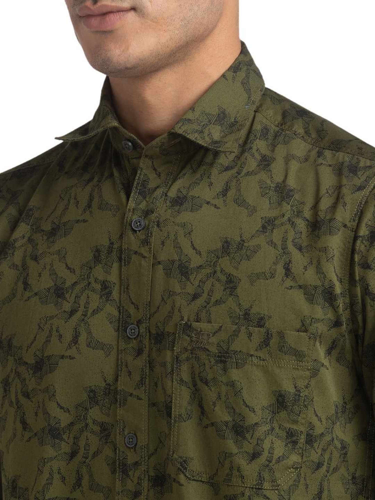 ColorPlus Green Pure Cotton Tailored Fit Printed Shirt