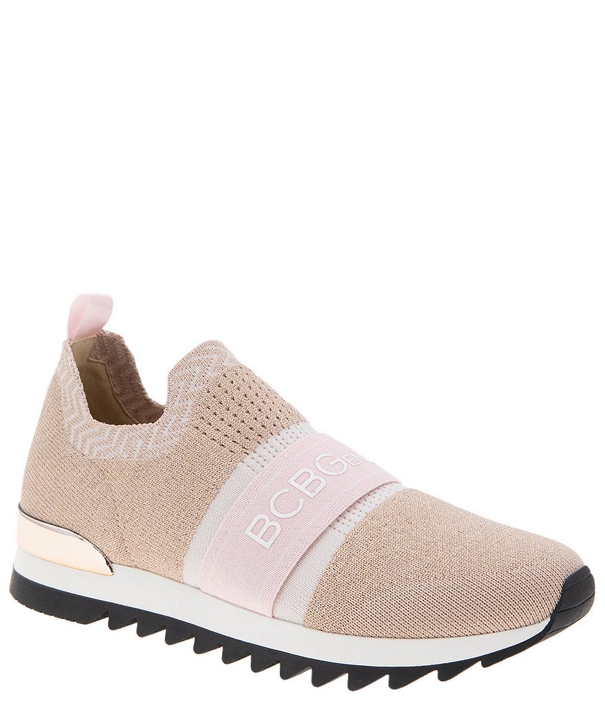 BCBGeneration Lendall Stretch Knit Fabric Logo Strap Slip On Sneakers