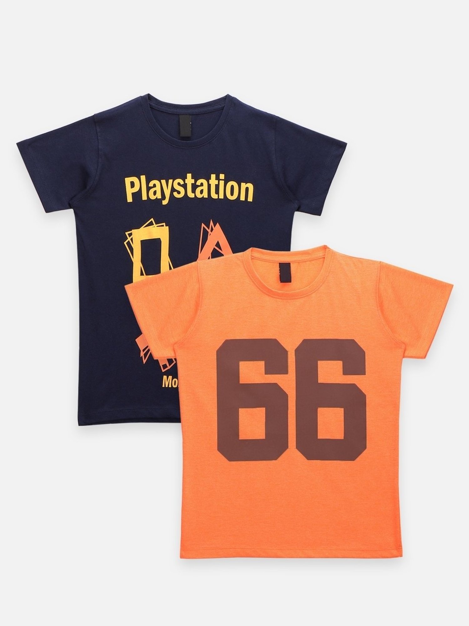 LilPicks Kids Orange & Navy Cotton Printed T-Shirts (Pack of 2)