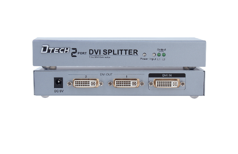 DTECH 2 Port DVI Video Splitter Dual Monitor (1 in 2 out Splits 1 Video Signal to Dual Display) up to 1920x1200 Resolution Supports Cascade Connection(DT7023)