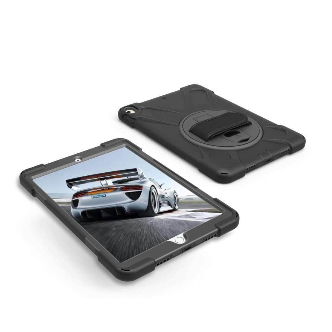 For iPad Pro 10.5 Inch Shockproof PC + Silicone Case with Holder & Strap - Black