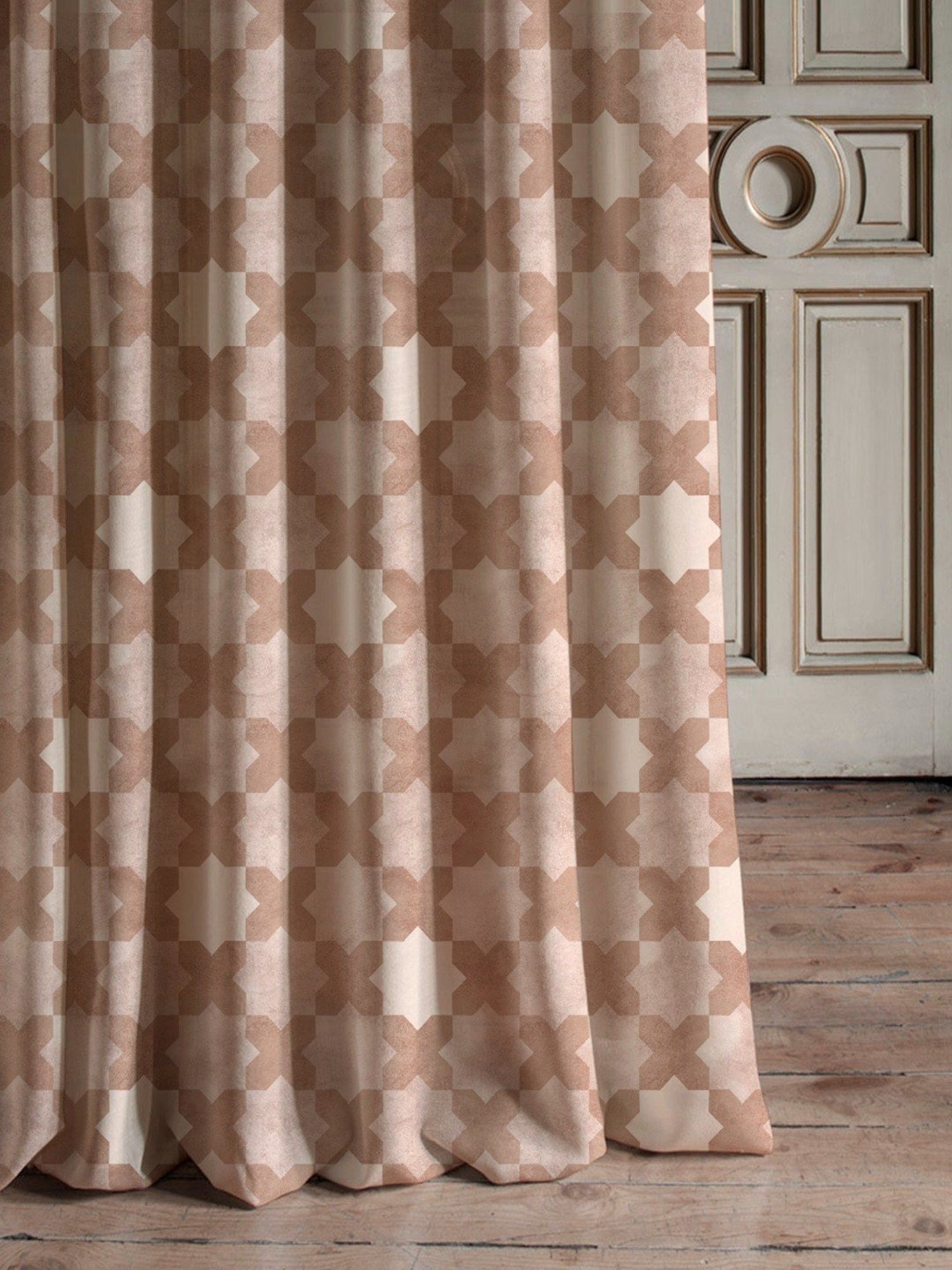 SPACES DRAPE STORY Elegent Brown Polyester 8 FT Door Curtain - Set of 2