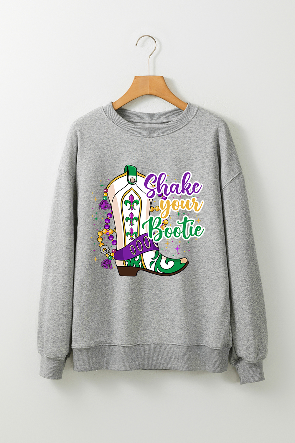 Gray Xmas Candy Cane Sequins Graphic Corded Sweatshirt