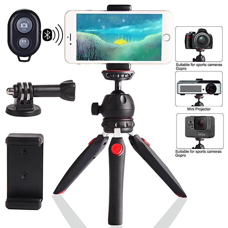 Camera Tripod with Wireless Remote, Phone GoPro Mount,Mini Tabletop Travel vlogging Tripod Stand for Phone Webcam,GoPro Action Cam/DSLR Canon Nikon Sony