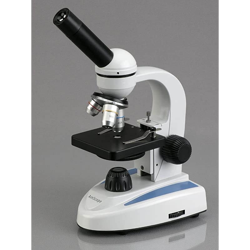 M149C-PB10-WM Compound Monocular Microscope, WF10x and WF25x Eyepieces, 40x-1000x Magnification, LED Illumination, Brightfield, Single-Lens Condenser, Plain Stage, 110V or Battery-Powered, Heavy-Duty