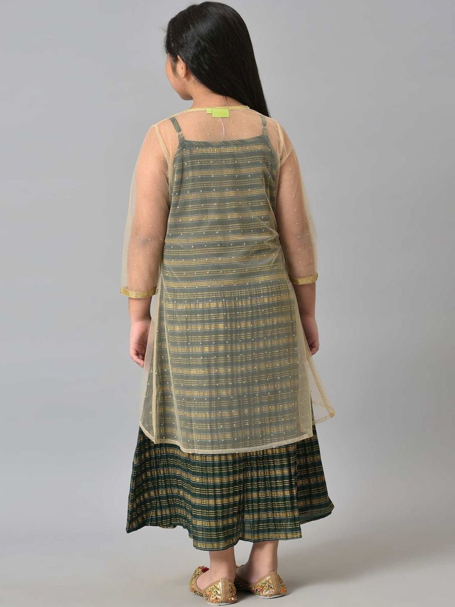 Aurelia Kids Green & Golden Printed Dress