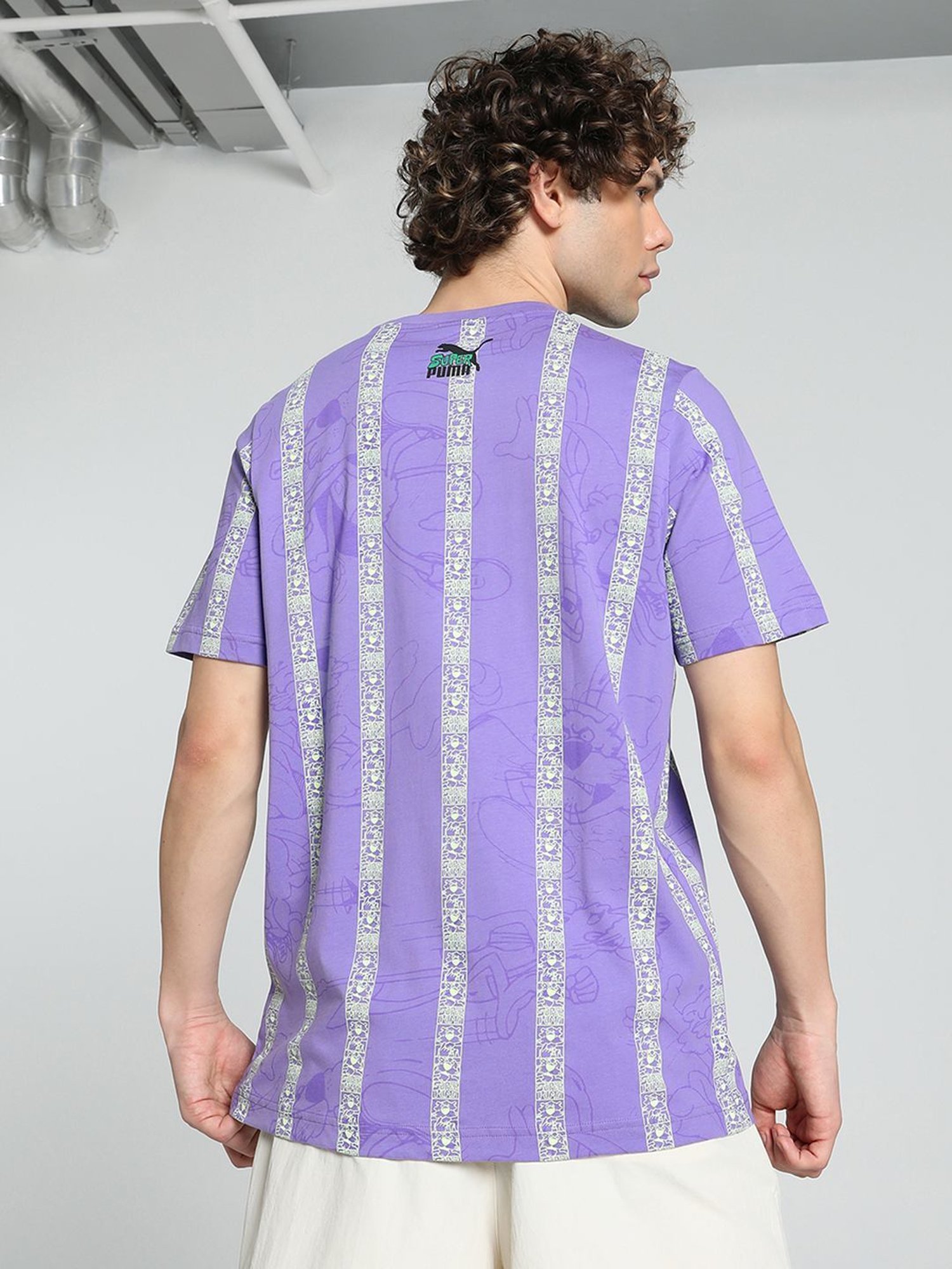 Puma Purple Cotton Regular Fit Striped T-Shirt