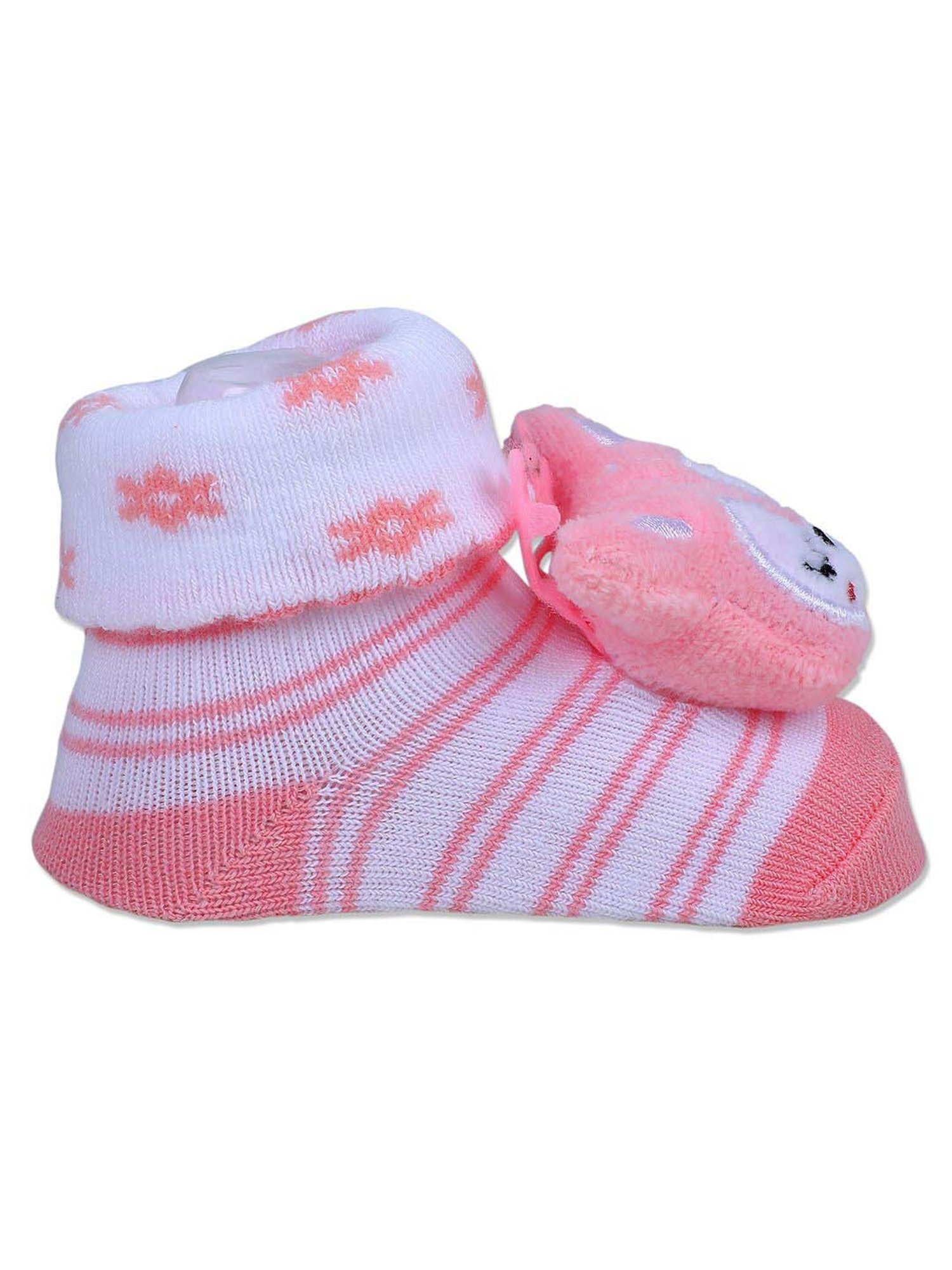 Baby Moo Kids Pink & White Cotton Applique Socks