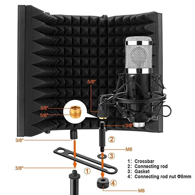 Microphone Isolation Shield Foldable Adjustable Durable Studio Recording Microphone Isolator Panel for Stand Mount or Table Top