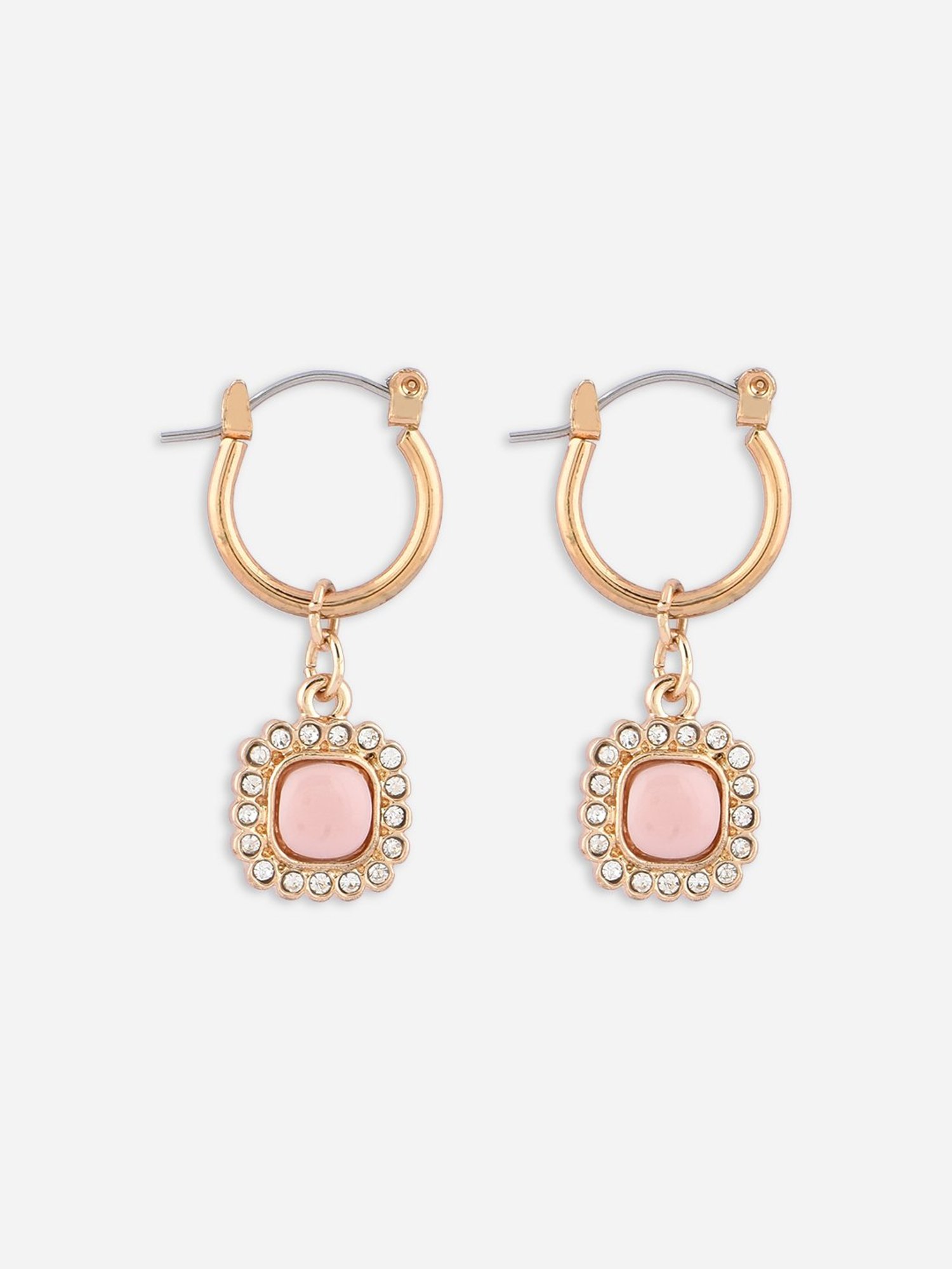 Toniq Pink Gold-Plated Square CZ Stone Studded Drop Earrings for Women