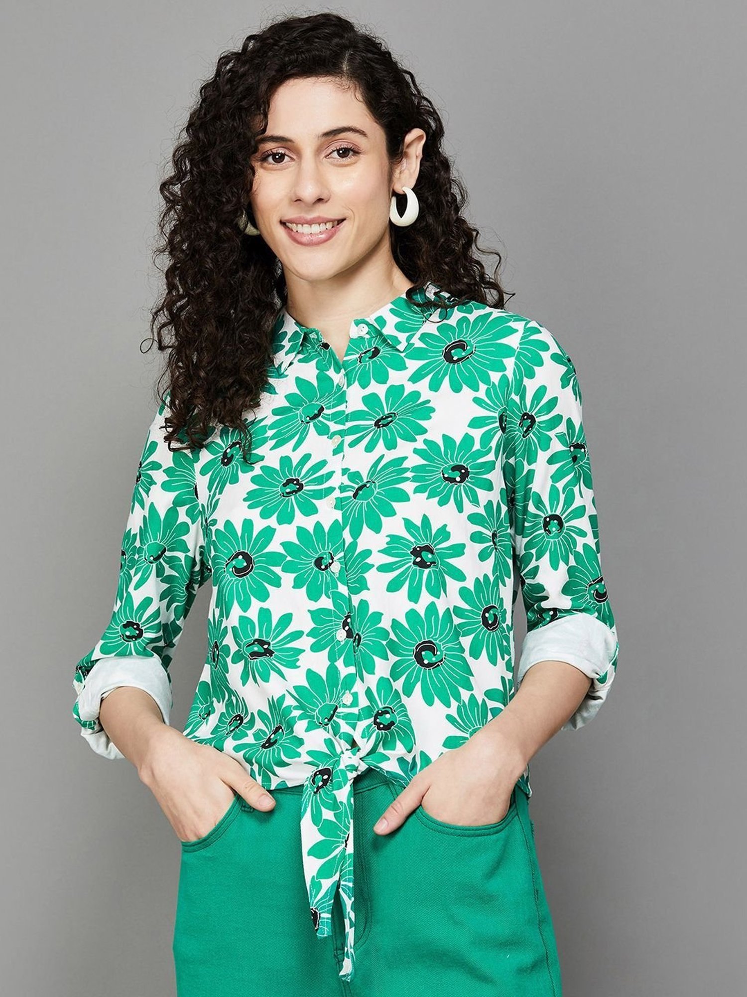 Fame Forever by Lifestyle Green & White Floral Print Shirt
