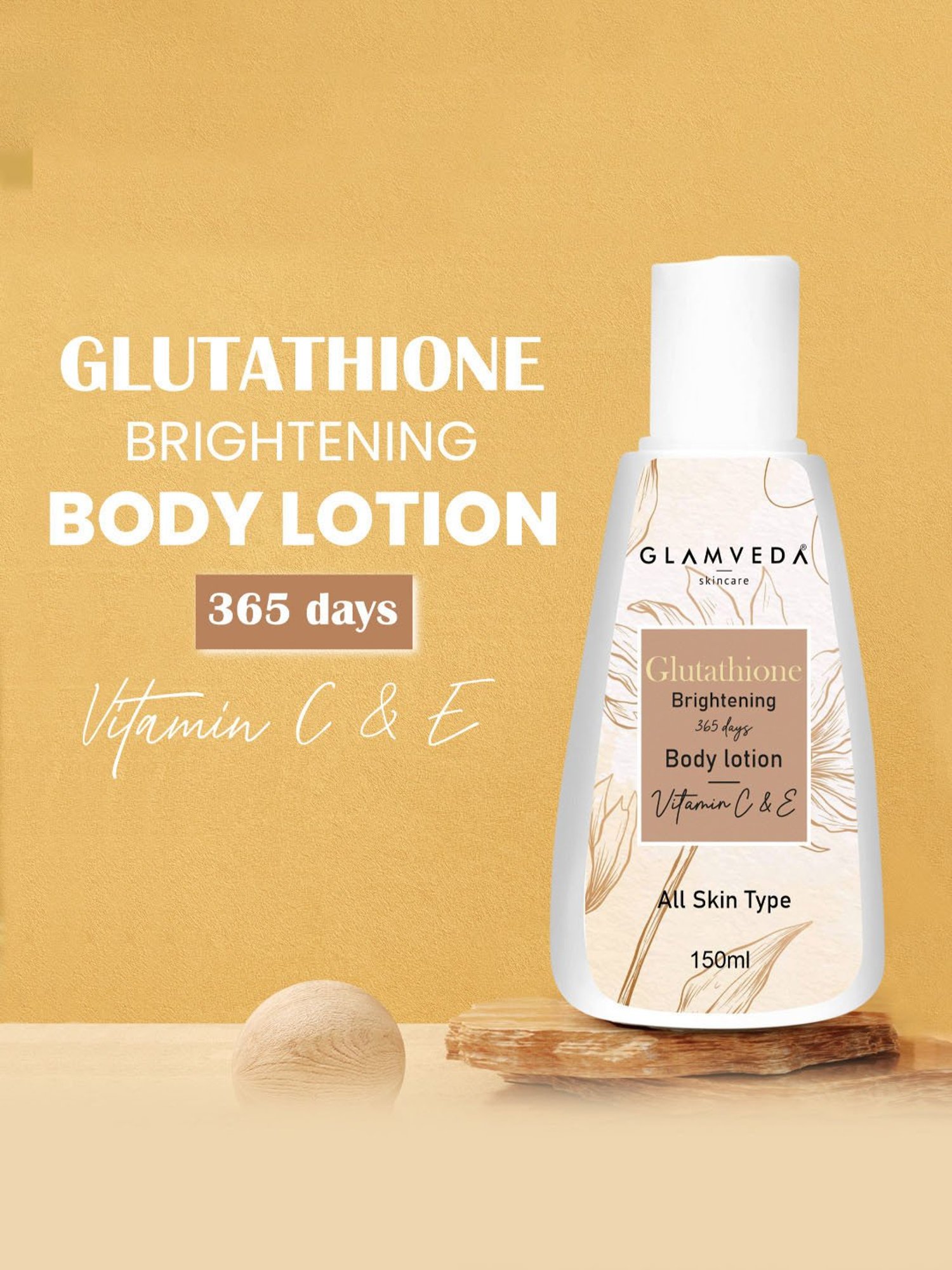 Glamveda Glutathione 365 Days Brightening Body Lotion with Vitamin C & E - 150 ml