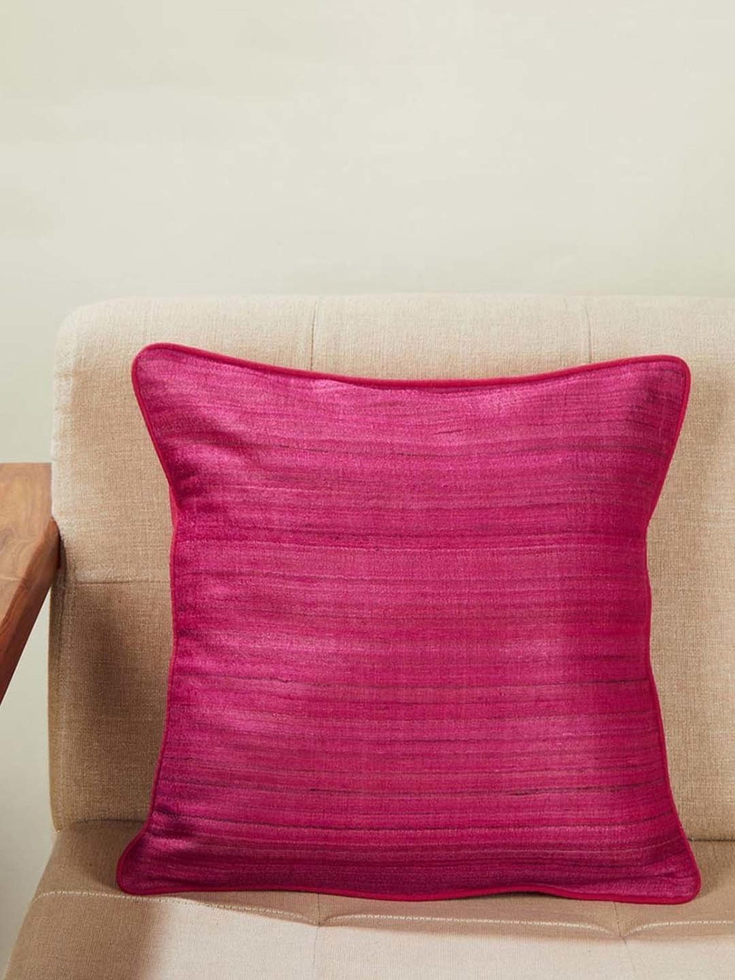 Fabindia Deeva -Tasar Pink Silk Cushion Cover