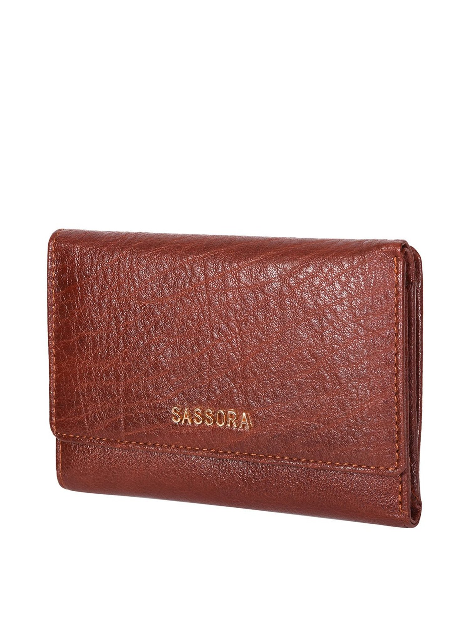 SASSORA Brown Solid Rfid Tri-Fold Wallet for Women