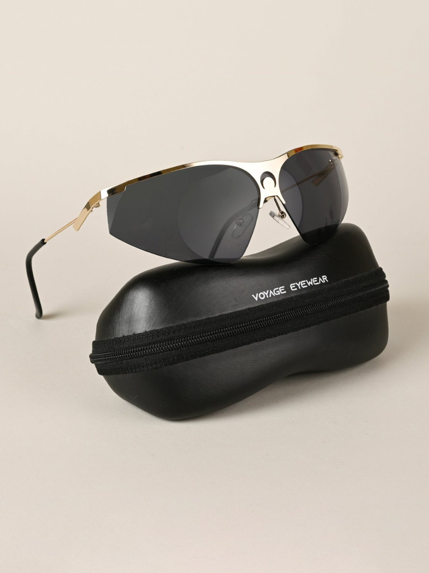 Voyage Black Wraparound UV Protection Unisex Sunglasses