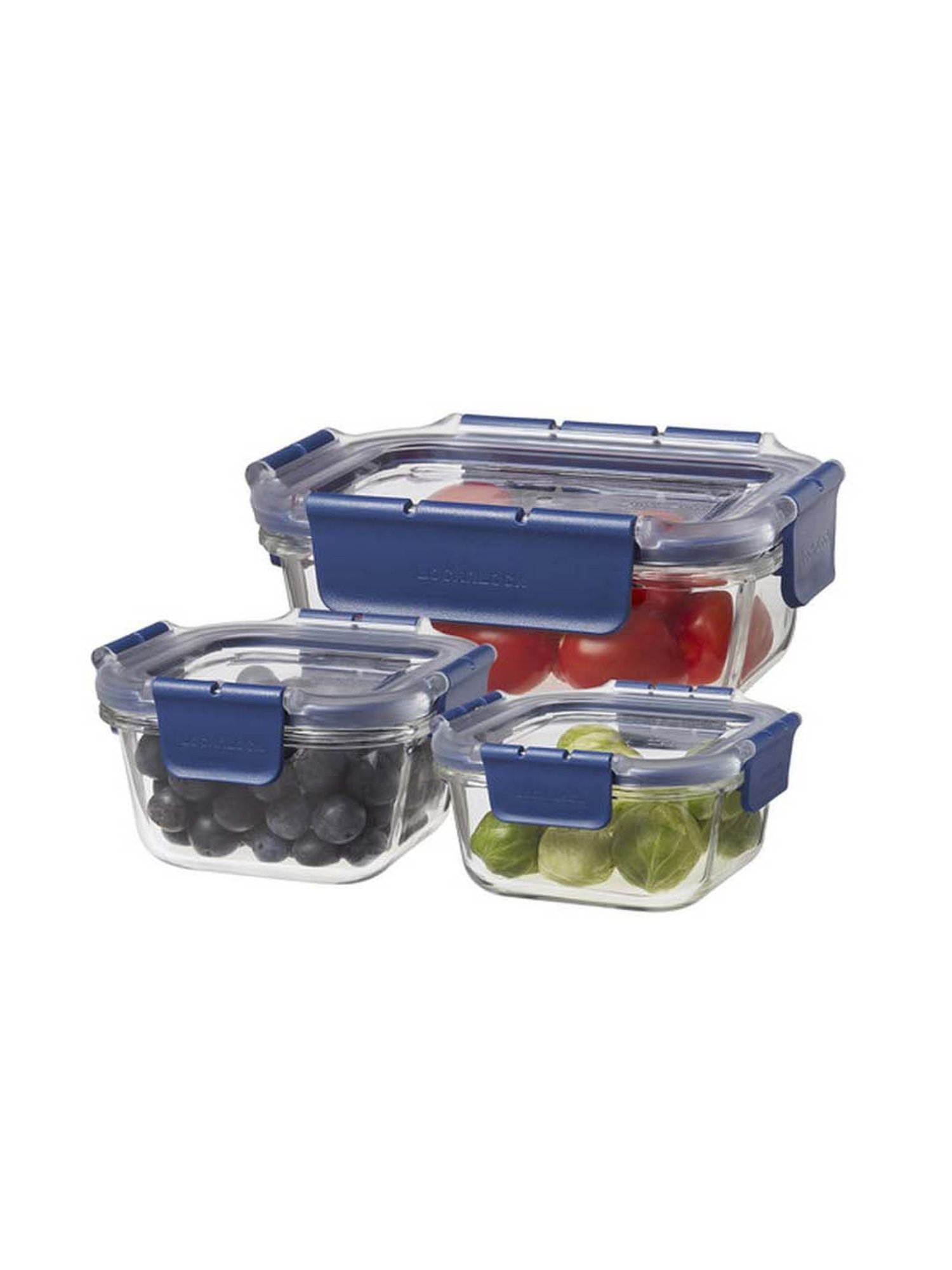 Lock & Lock Transparent & Navy Glass Food Storage Container - Set of 3