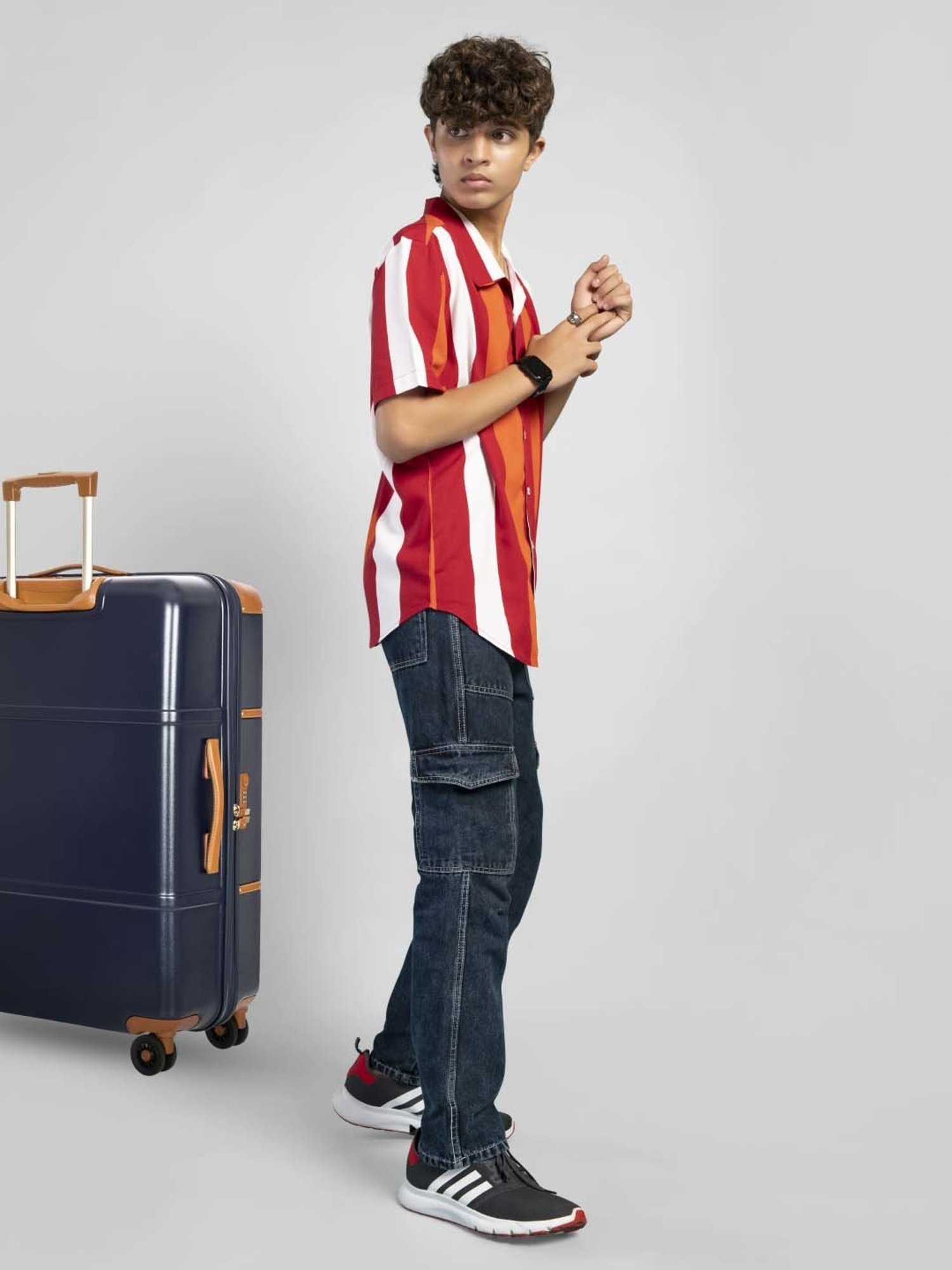 TeenTrums Kids Red & White Cotton Striped Shirt