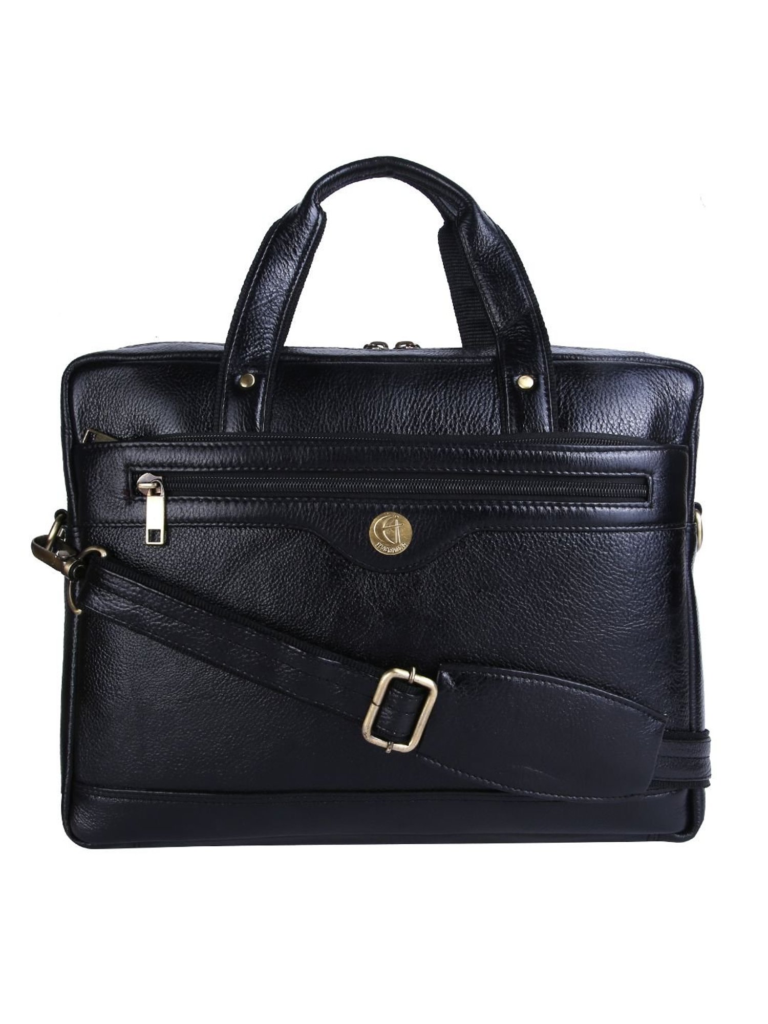 HiLEDER 100% Pure Genuine Leather 14.5 inch Office Laptop Messenger Satchel Travel Bag, Black
