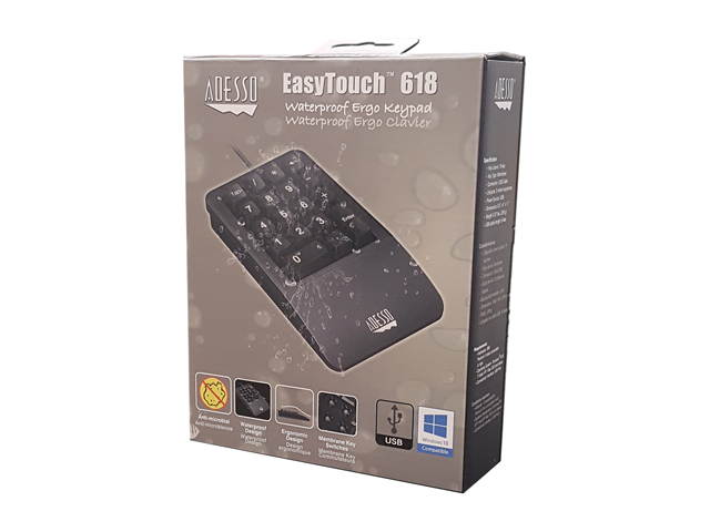 Adesso AKB-618UB Antimicrobial Waterproof Numeric Keypad with Wrist Rest Support