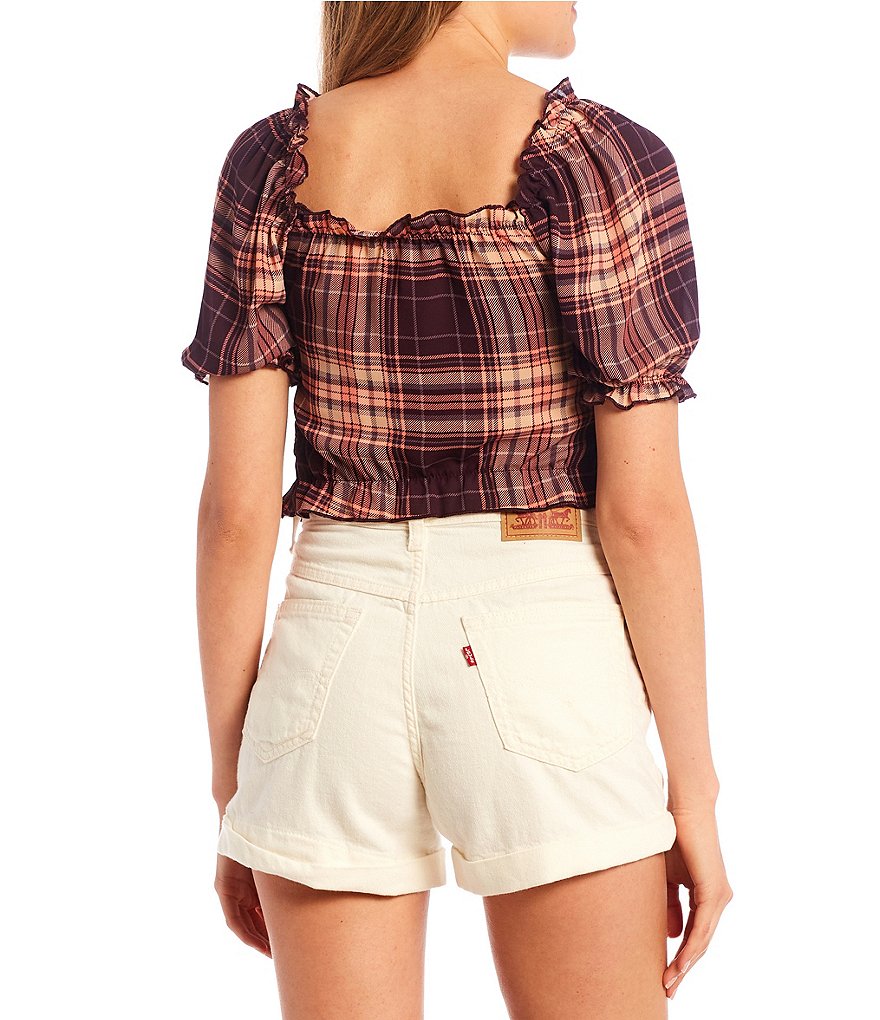 Evolutionary Plaid Smocked Crop Top