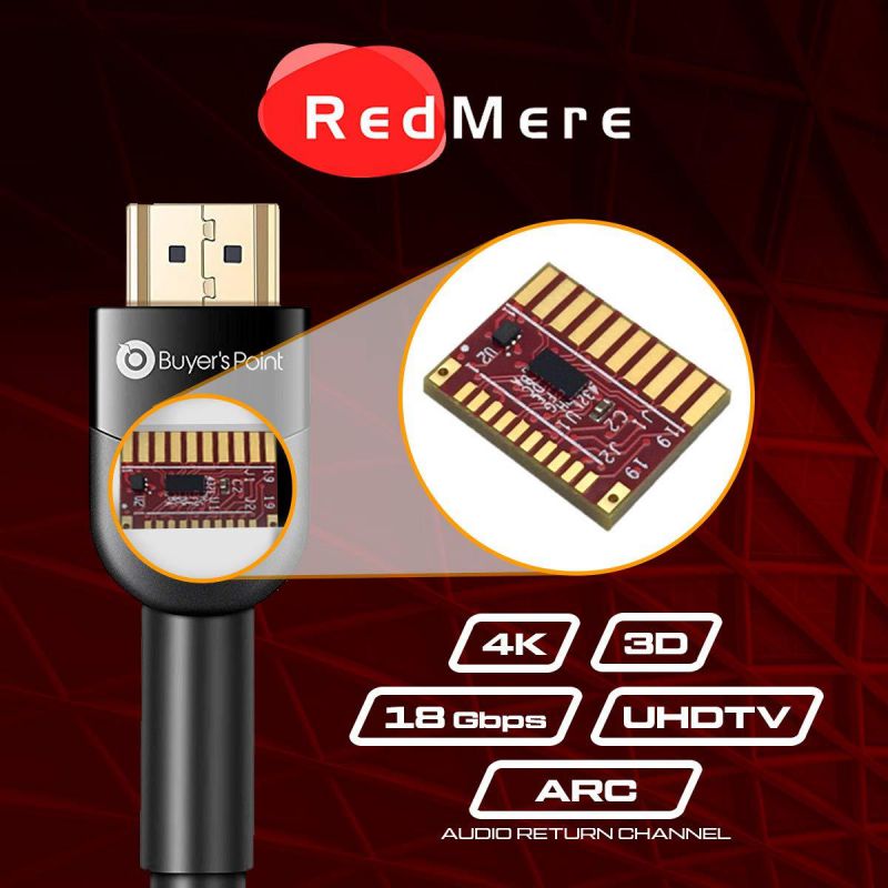 Buyer&rsquo;s Point HDMI 2.0 Cable 100 feet with RedMere Signal Booster (Active HDMI Cable) 4K UHD, 3D, HDR, Ethernet, Audio Return, 24AWG and CL3 Rated, HDTV, Roku, Blue-ray, PS4, PC (2, Black)
