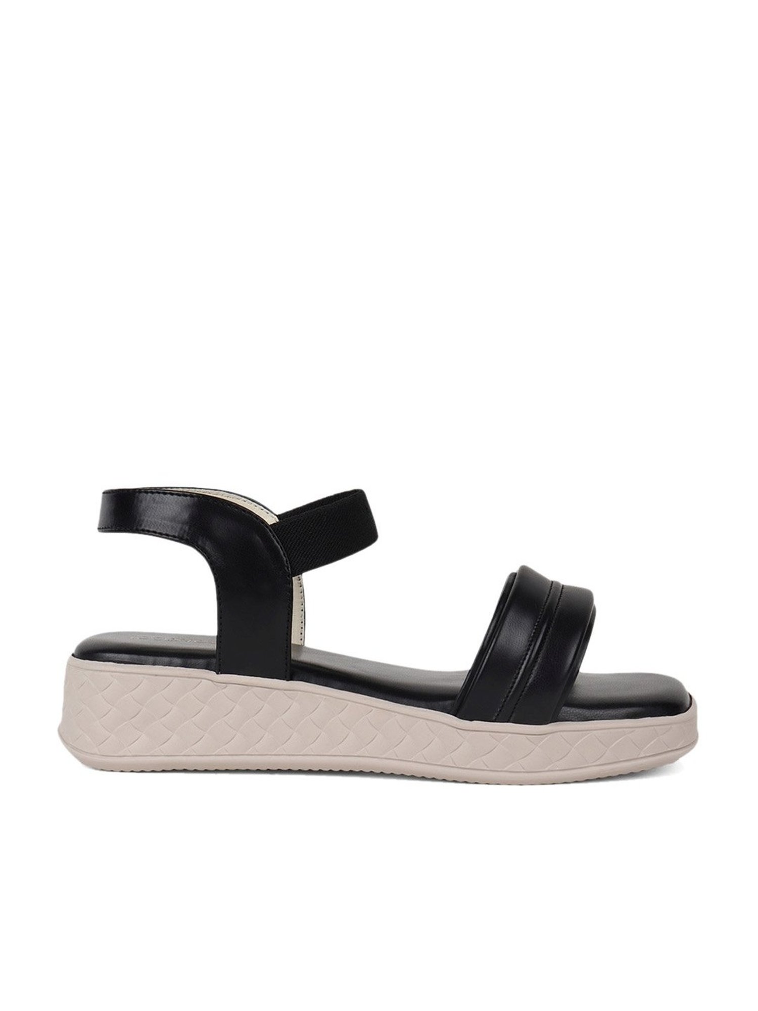 Iconics Women's Black Ankle Strap Wedges