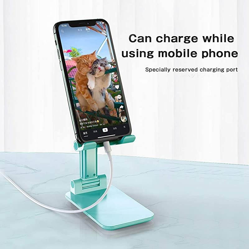 Cell Phone Stand, Adjustable Cell Phone Stand,  Foldable Portable Desktop Stand, Phone Holder Stand for Desk Sturdy Aluminum Metal Stand for Phone/iPad/Kindle/Tablet/Switch (Green)