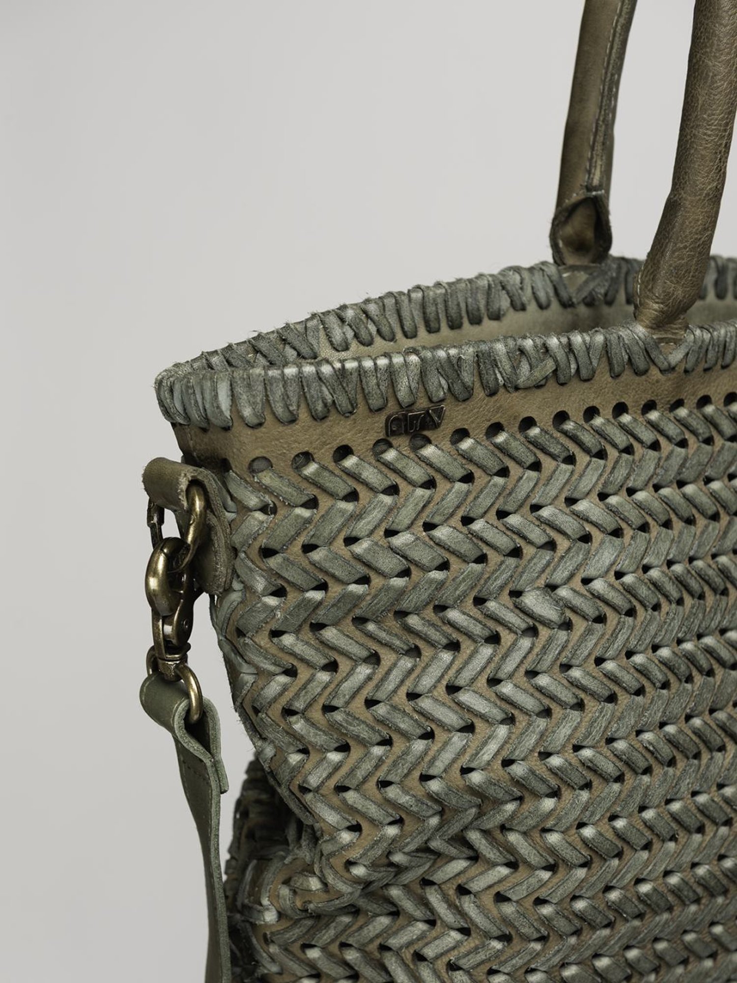 Art N Vintage Joelle Olive Leather Textured Large Tote Handbag