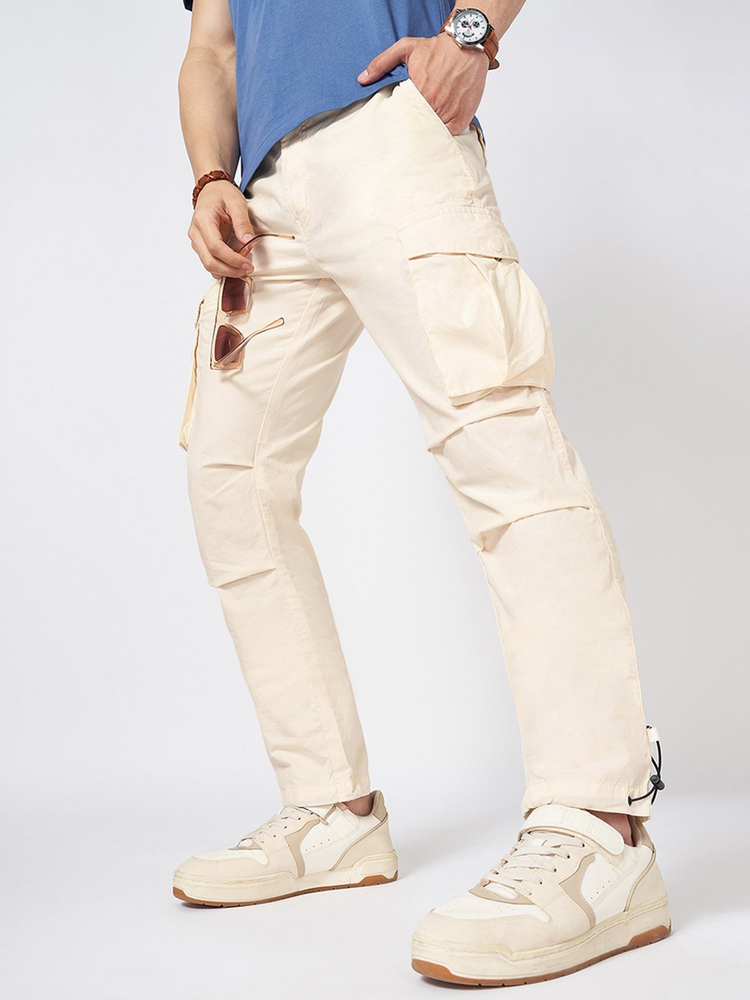 Urban Ranger by Pantaloons Ivory Cotton Regular Fit Solid Cargo