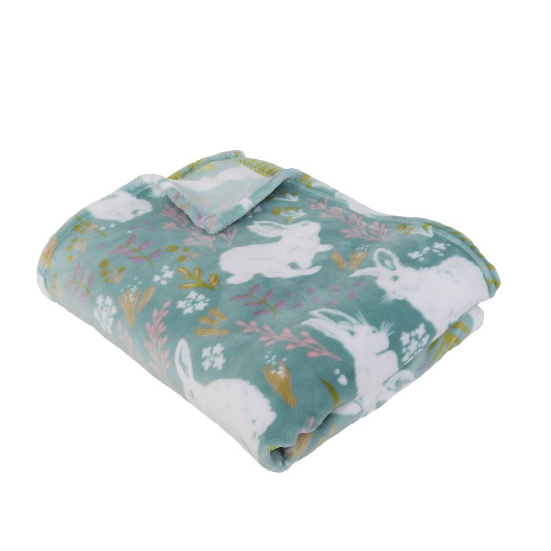 50"x70" Flannel Fleece Folded Edyta Easter Bunny Throw Blanket Blue - Décor Therapy