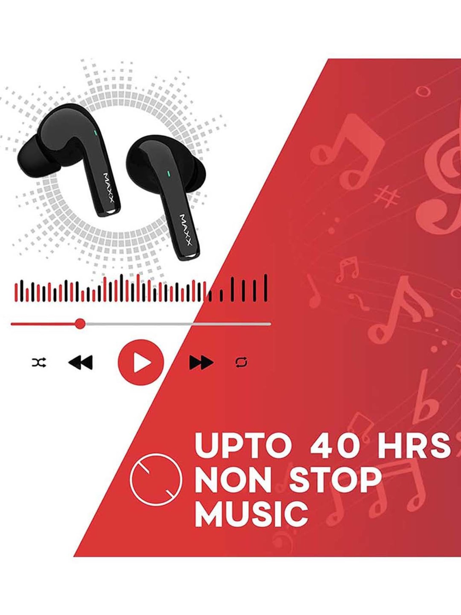 Maxx PX3 Truly Wireless Earbuds with IPX6 Water and Sweat Resistant (Black)